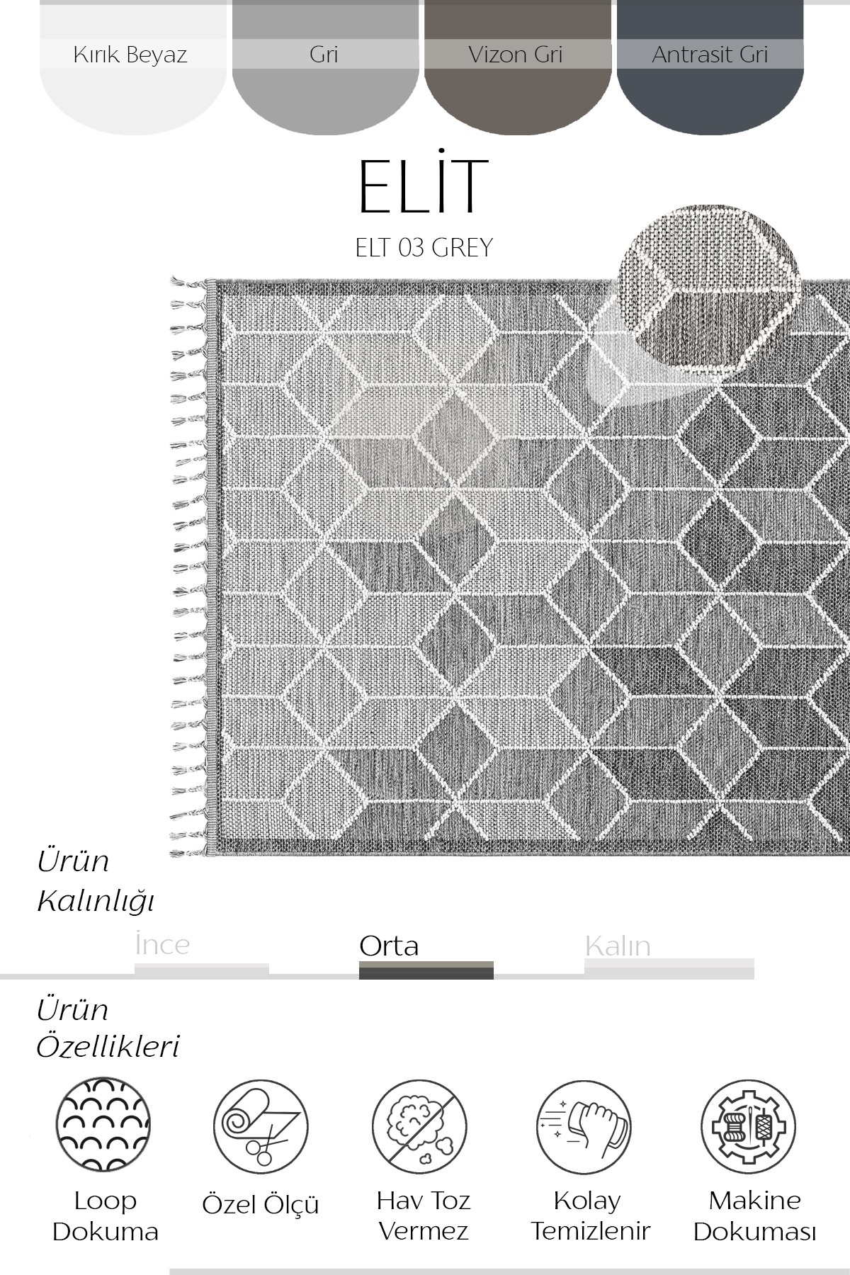 Elit 03 Gri Koridor Halısı Kesim Halı