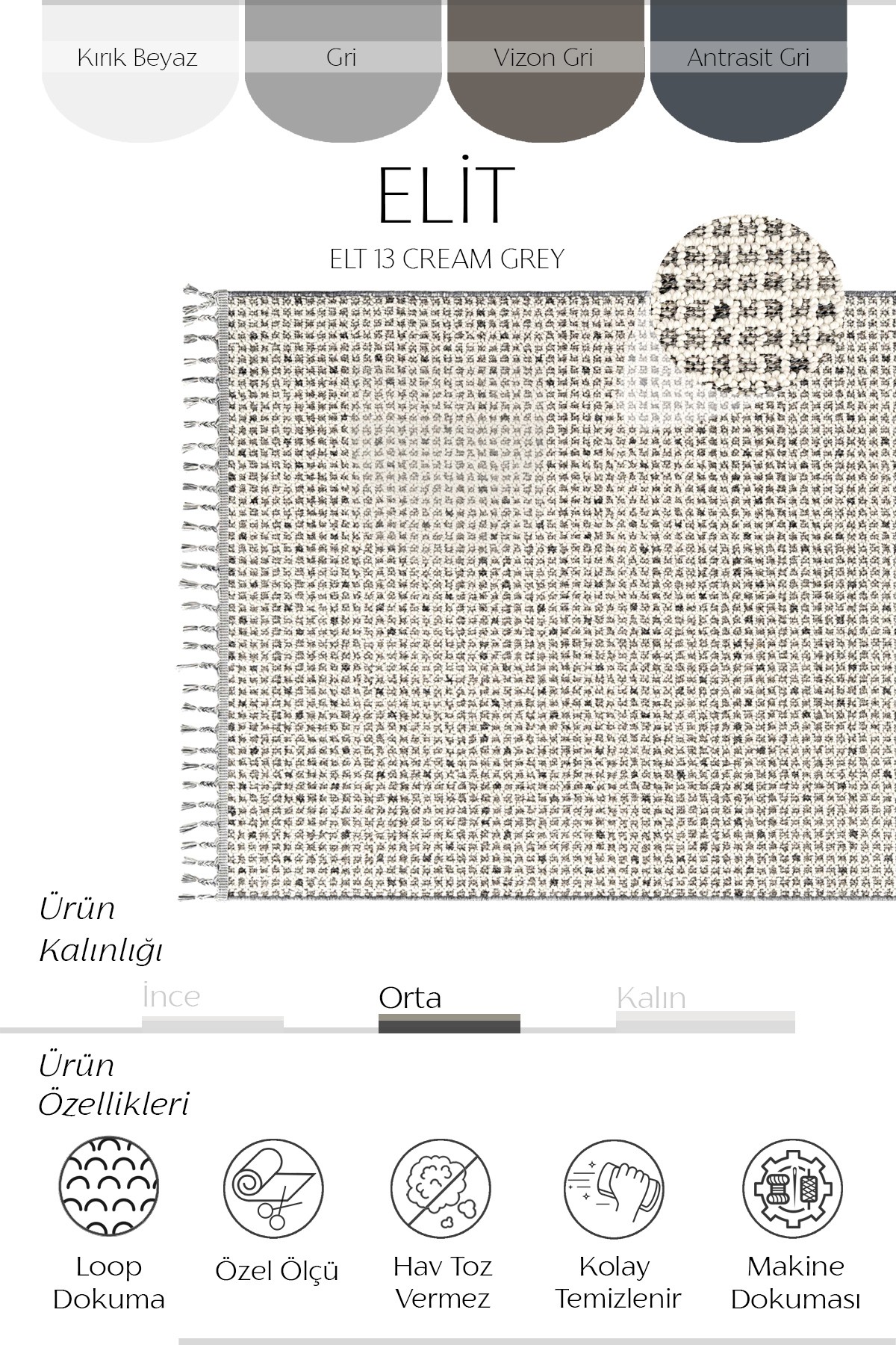 Schneidbar Teppich Elit 13 Creme Grau