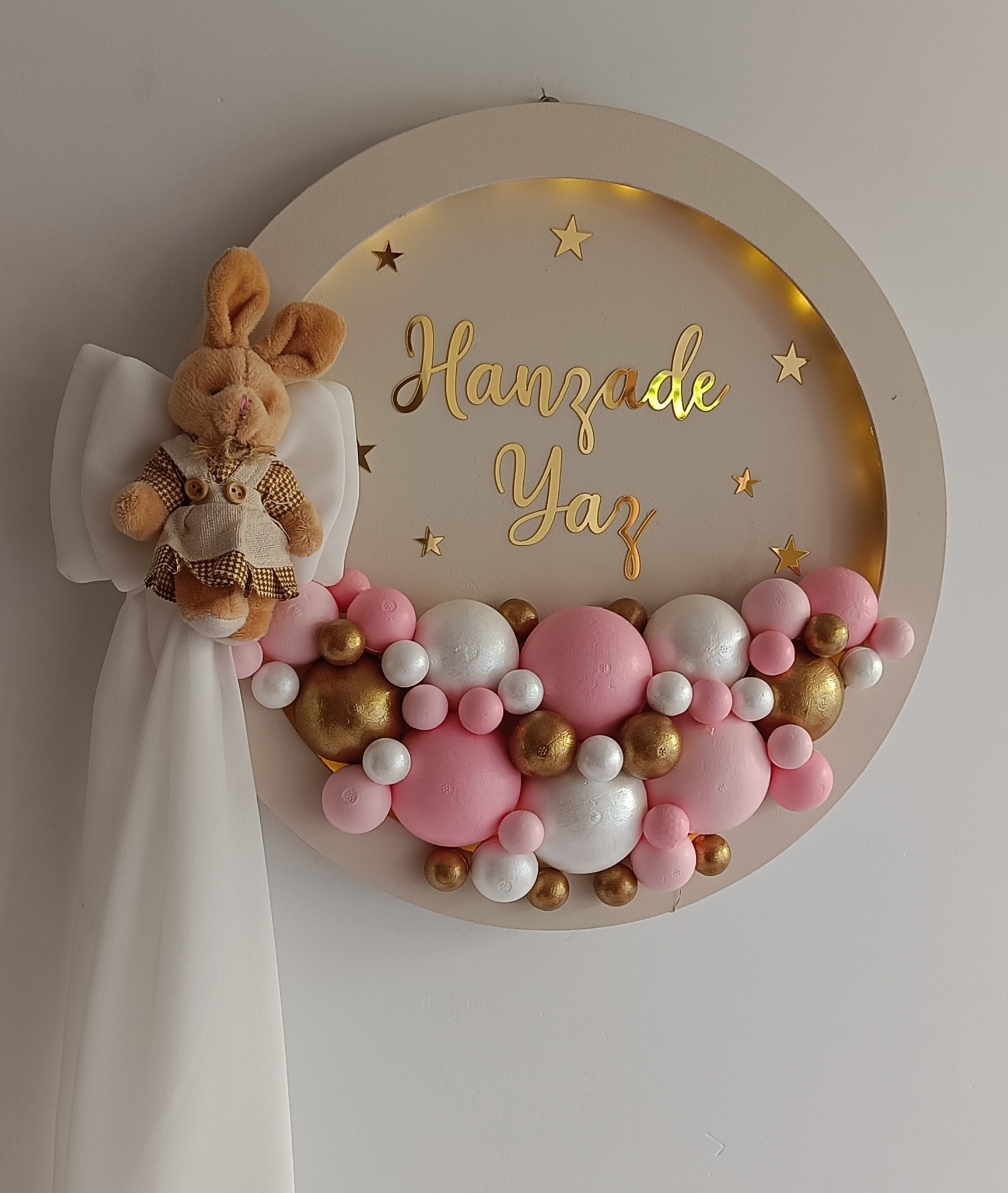 TAVŞANLI TOPLU YUVARLAK KIZ BEBEK KAPI SÜSÜ