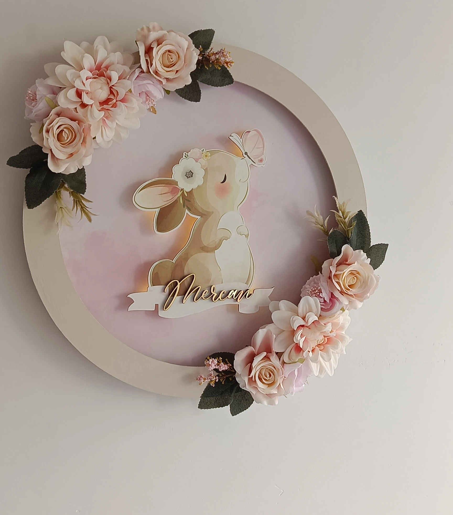 ÇİÇEKLİ TAVŞAN TEMALI KAPI SÜSÜ