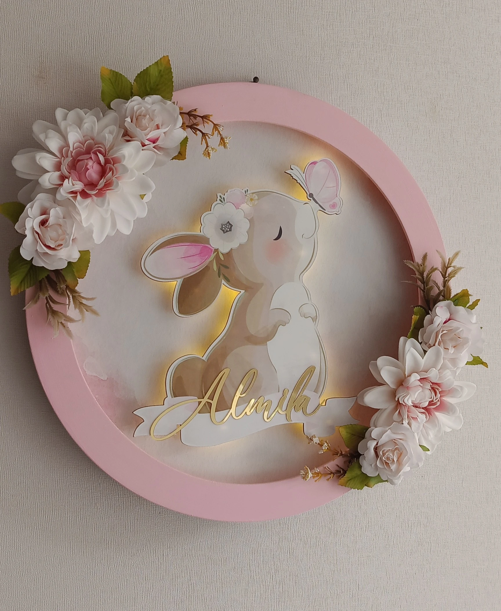 ÇİÇEKLİ TAVŞAN TEMALI KAPI SÜSÜ