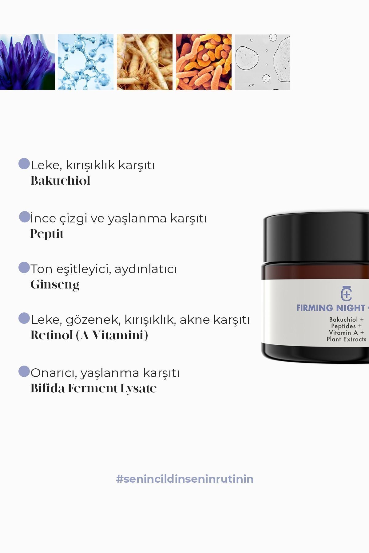 Retinol, Bakuchiol, Peptit Komplex Içeren Kırışıklık Ve Yaşlanma Karşıtı Gece Bakım Kremi 50 Ml.