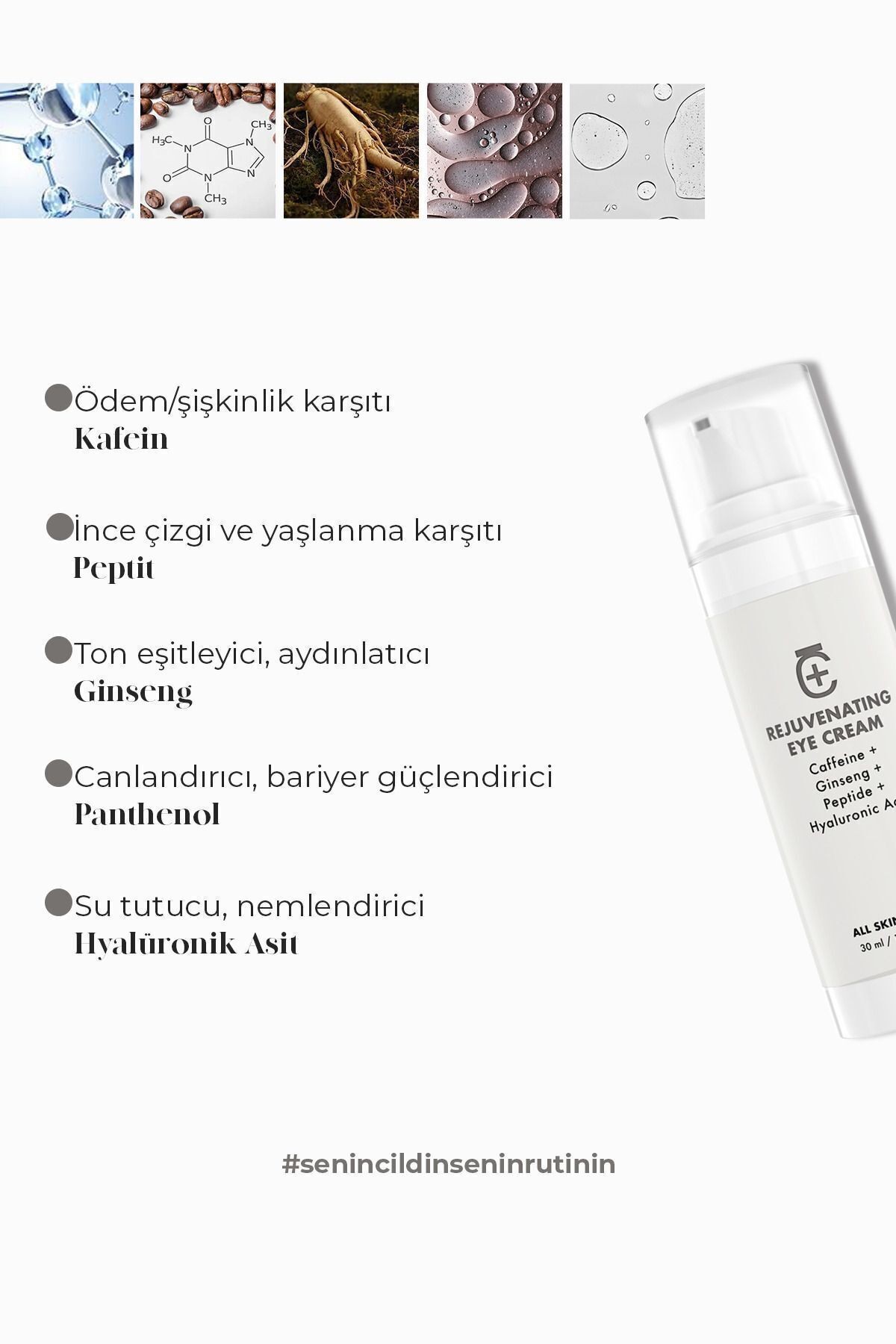 Kafein, Ginseng, Peptit Içeren Koyu Halka Ve Kırışıklık Karşıtı Aydınlatıcı Göz Çevresi Kremi 30 Ml.