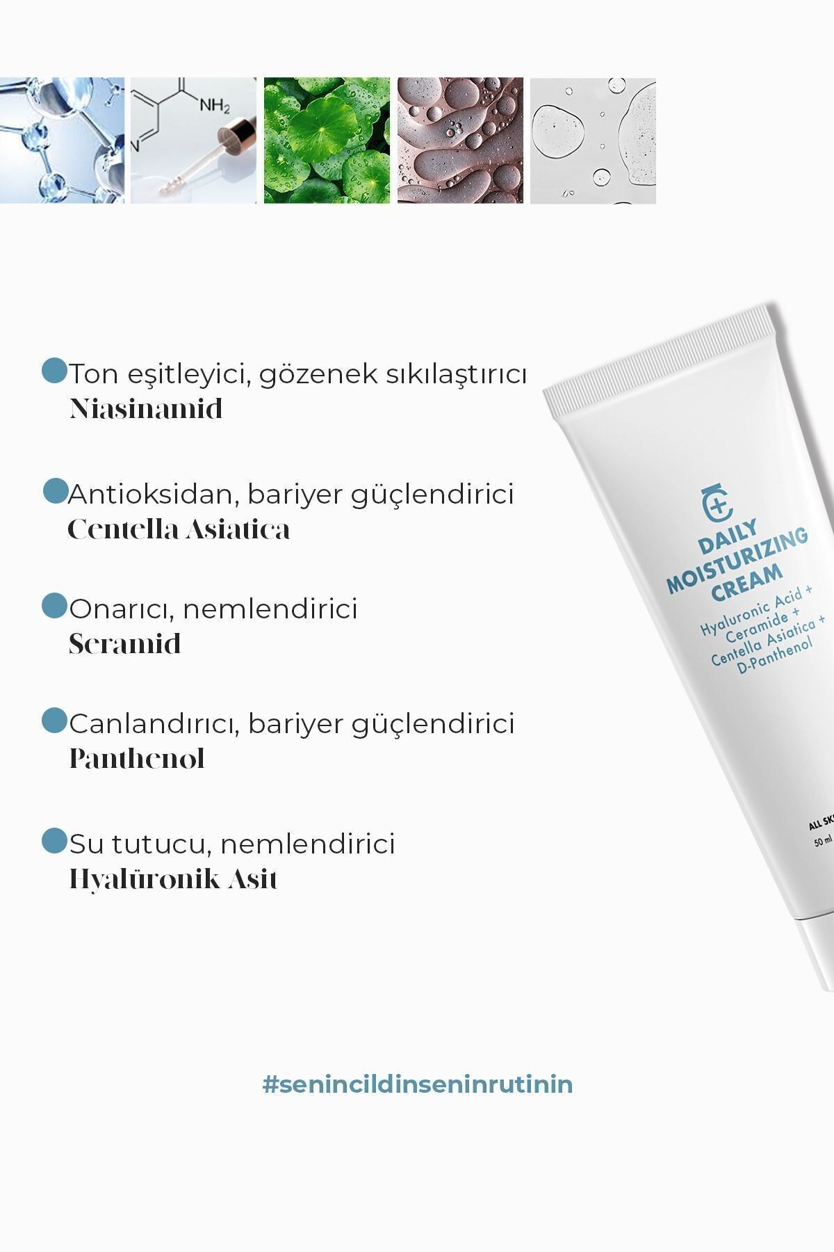 Tüm Cilt Tipleri Için Centella Asiatica Ve Seramid Içeren Günlük Nemlendirici Yüz Kremi 50 Ml.