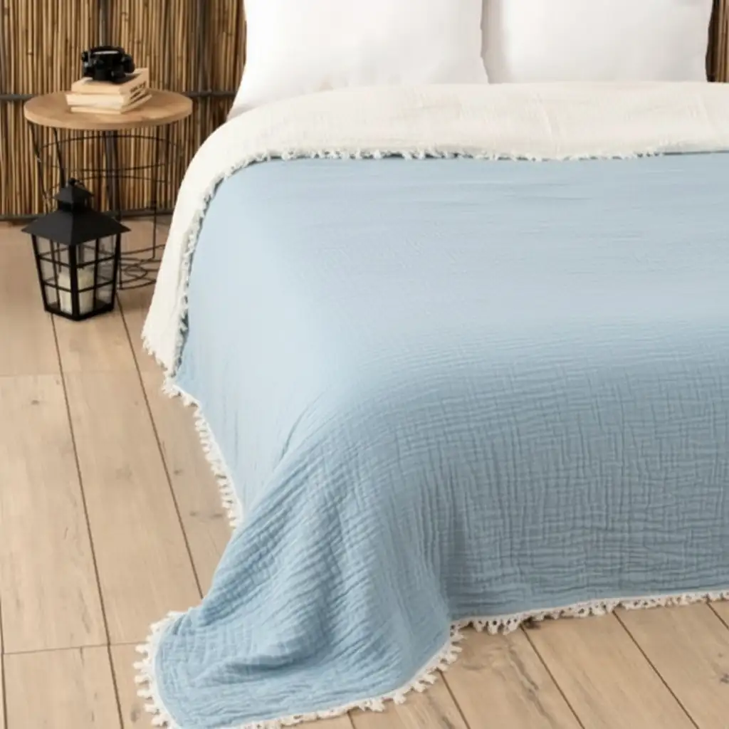 7 Kat Muslin Yatak Örtüsü - açık mavi