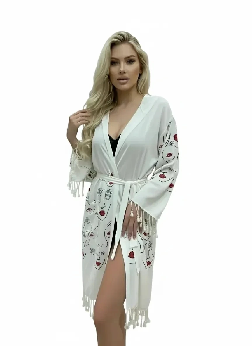 Viskon Pamuk Baskılı Bornoz