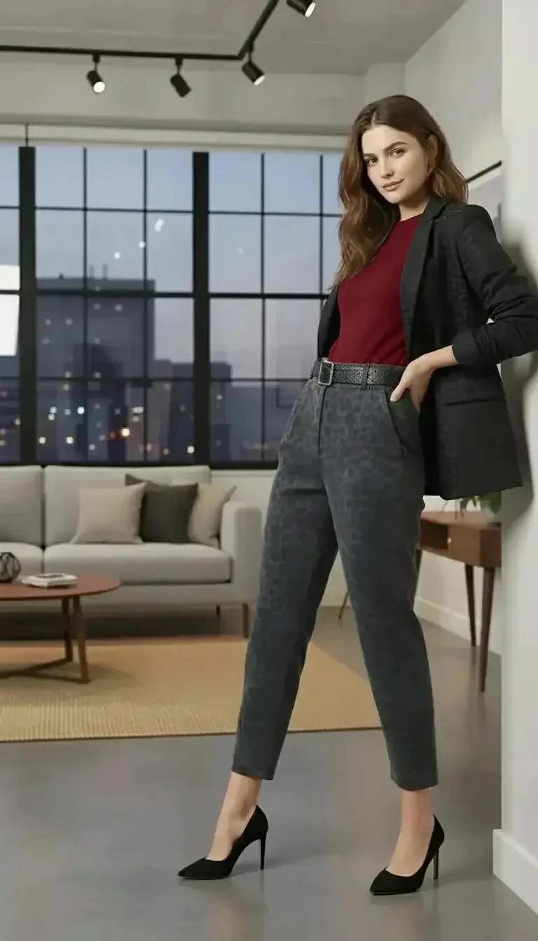 Kemerli Leopar Baskılı Pantolon