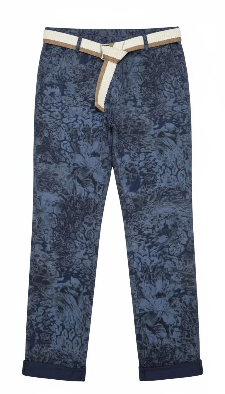 Kemerli Çiçek Baskılı İtalyan Pantalon