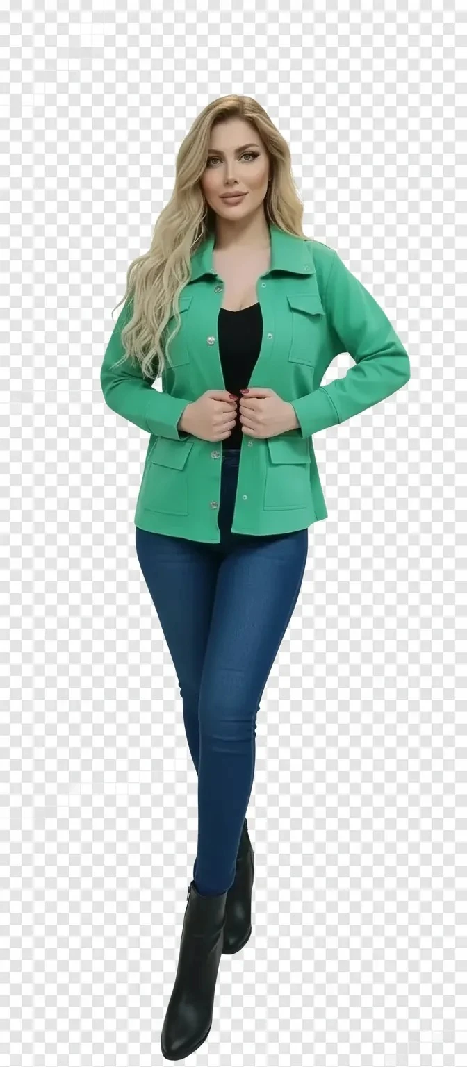 Sierra Otantik Denim kumaş Beli Lastikli Ceket - yeşil