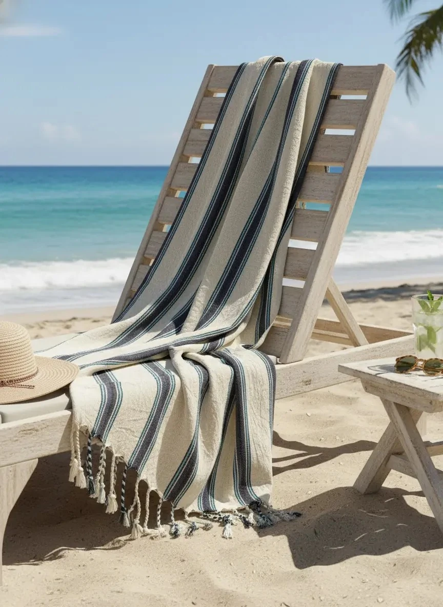 pamuk keten peştemal - mavi çizgili