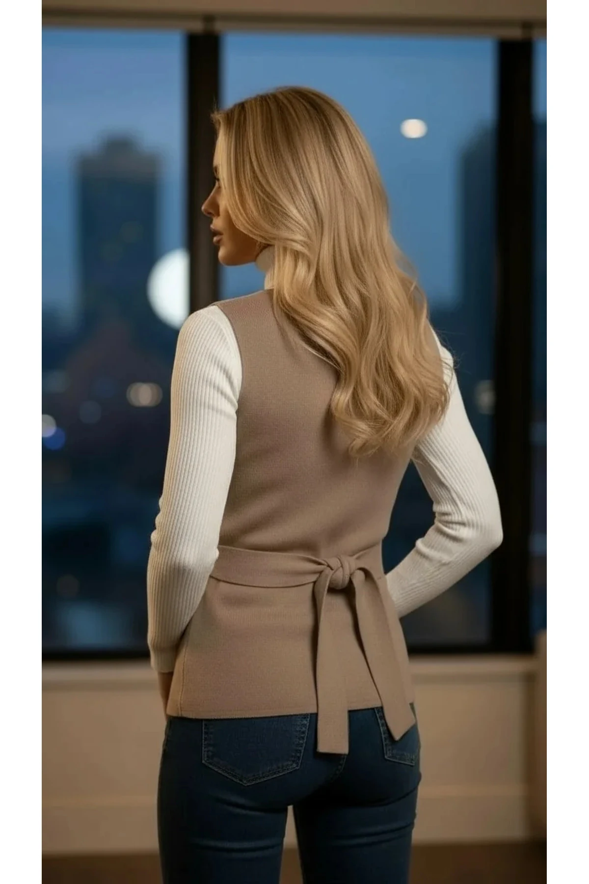 V Yaka Düğmeli Süveter Yelek