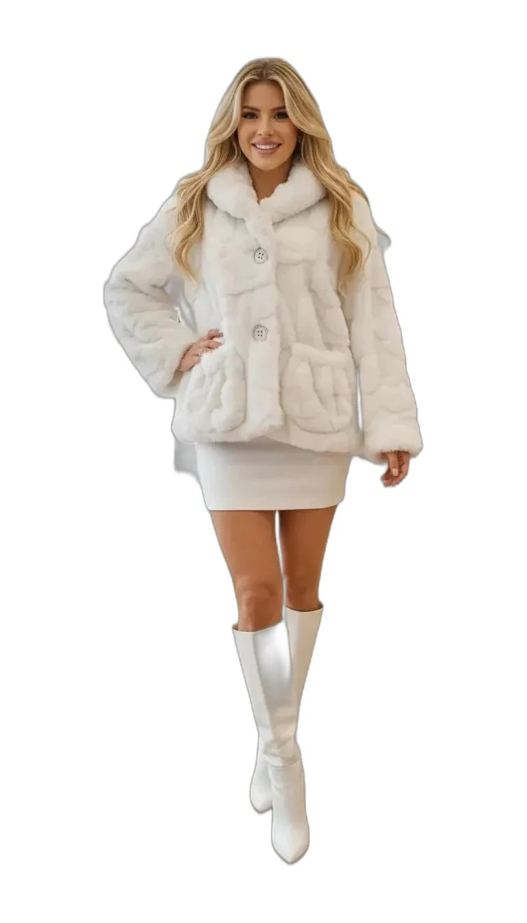 Beyaz Suni Kürk Ceket