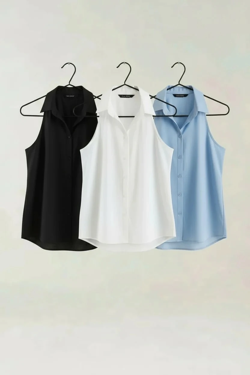 Sierra Otantik Kadın Kolsuz Gömlek – Halter Kesim, Klasik Yaka Düğmeli  Yazlık Bluz