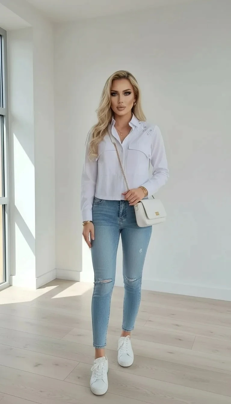 Sierra Otantik Kadın Bağcıklı Omuz Detaylı Gömlek – Lace-Up Bluz | Beyaz, Kuşgözü Aksesuarlı Casual Giyim