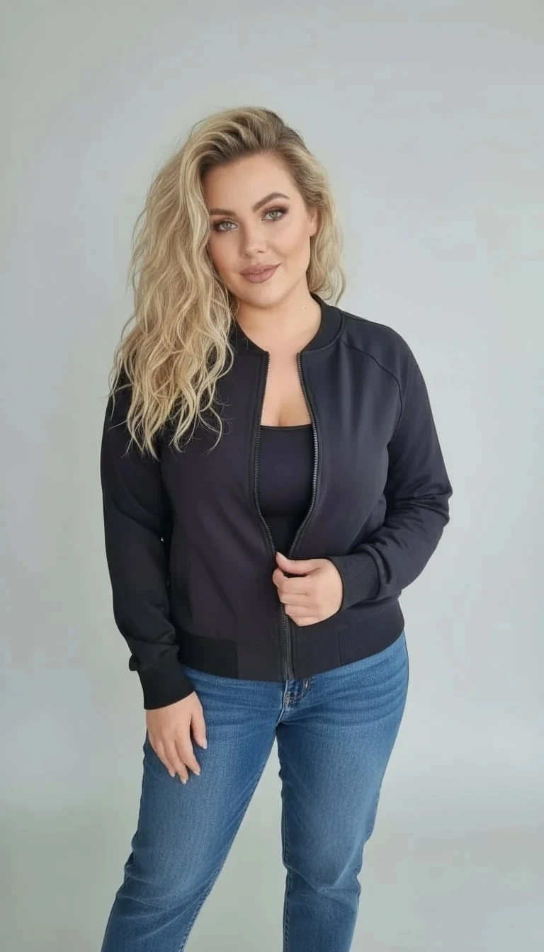 Basic Ribana Detaylı Siyah Bomber Ceket 