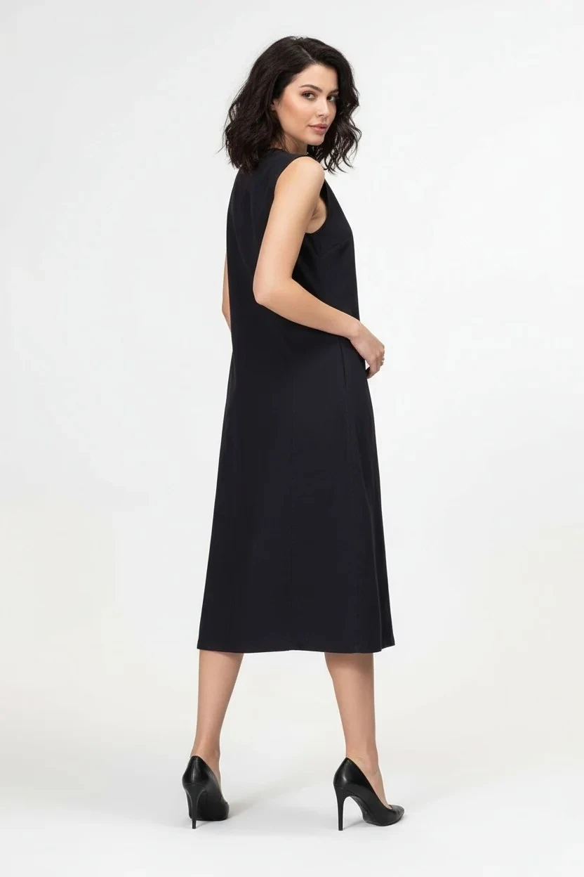 Kadın Yırtmaçlı V Yakalı Kolsuz Pamuklu Elbise siyah