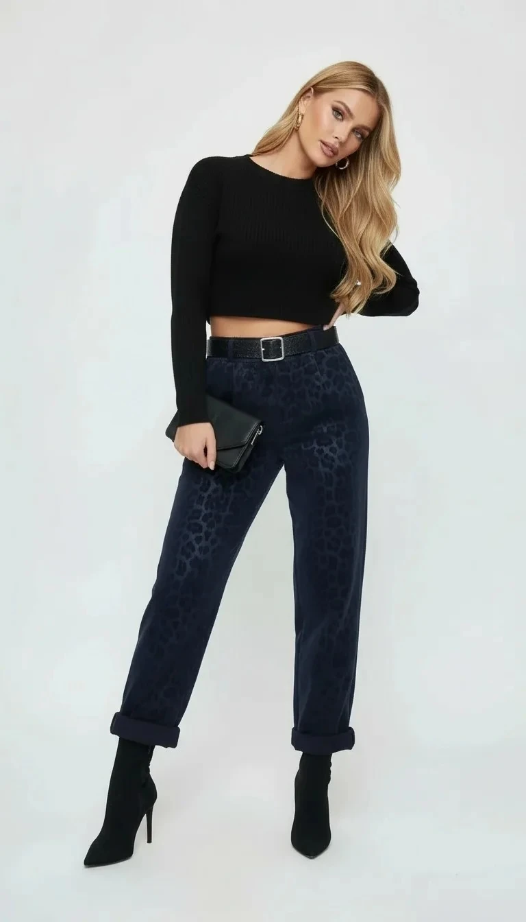 Kemerli Leopar Lazer Baskılı Pantolon