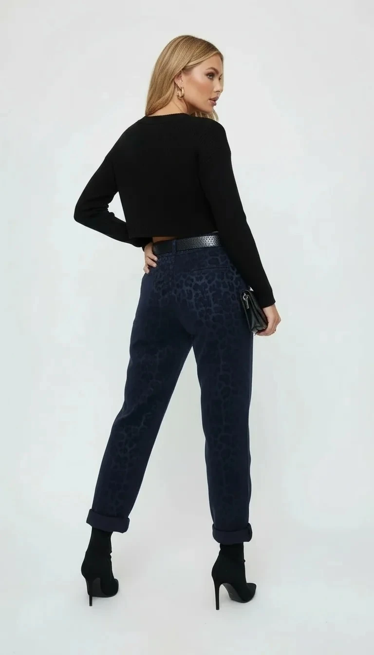 Kemerli Leopar Lazer Baskılı Pantolon