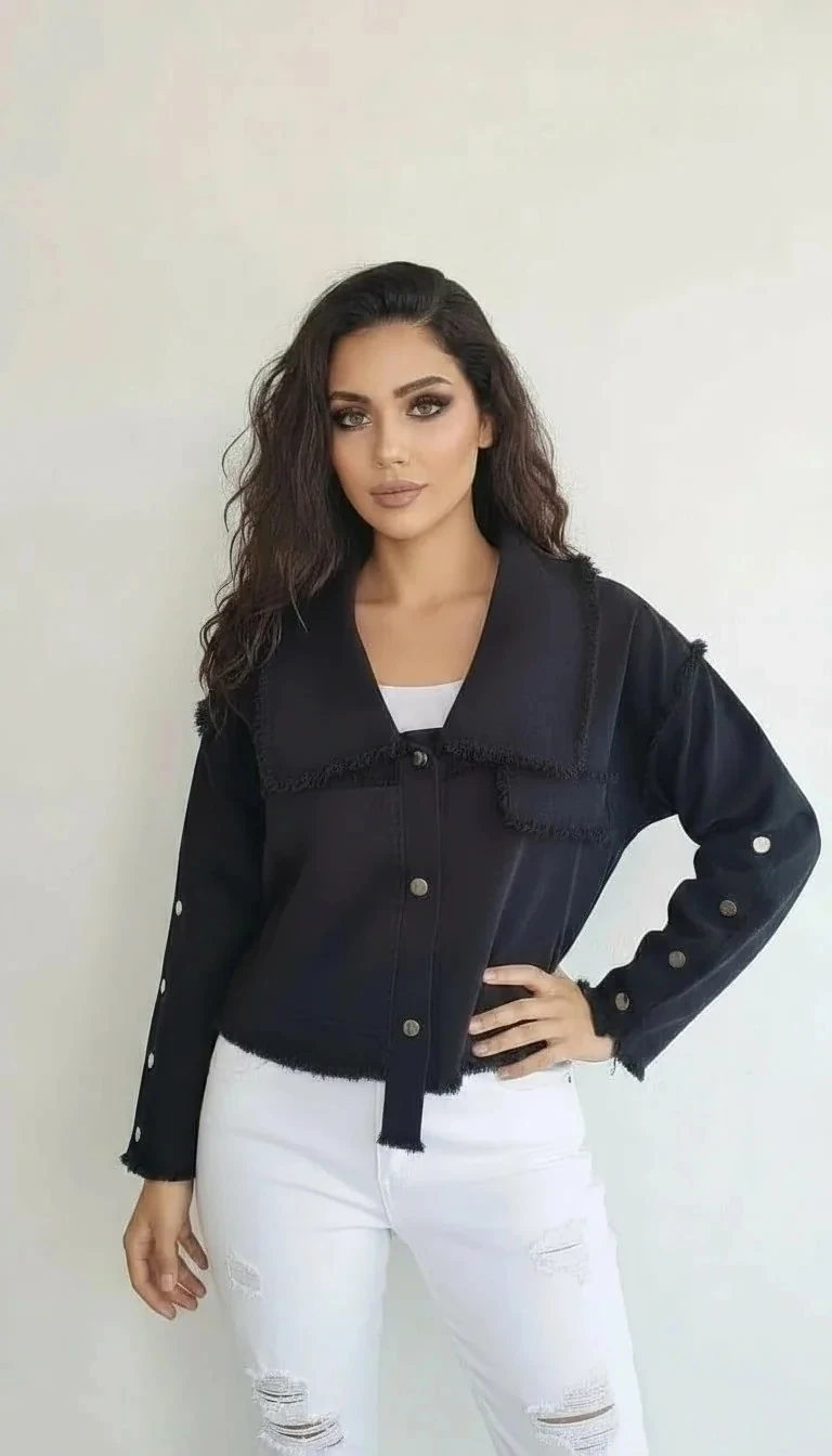 Sierra Otantik Asi Şıklık-Püskül Detaylı Crop Denim Ceket