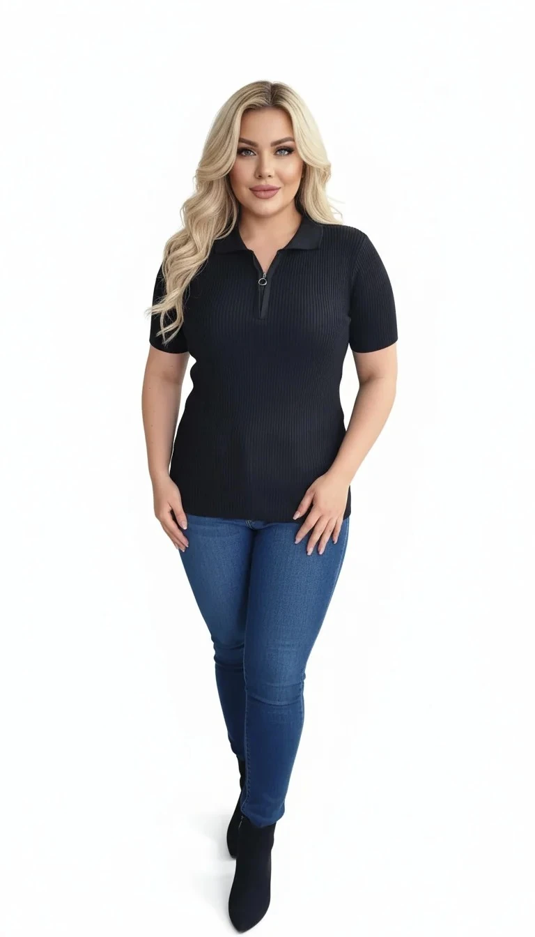 Kadın Kısa Kollu Triko Bluz  - SİYAH