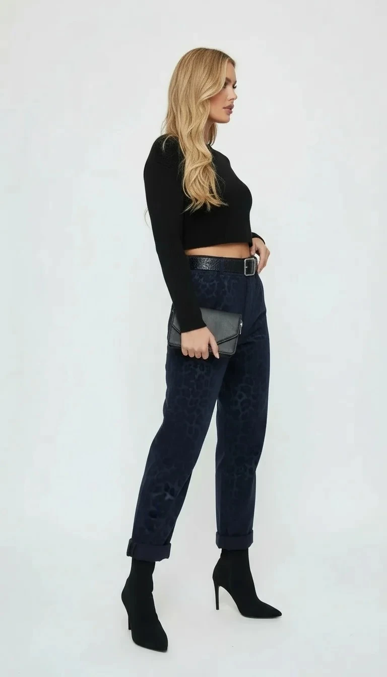 Kemerli Leopar Lazer Baskılı Pantolon