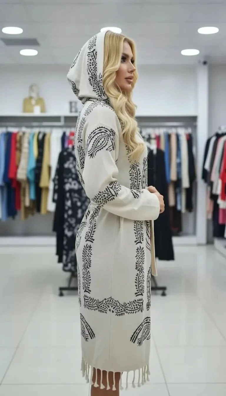 Taş Baskılı Pamuklu Bornoz