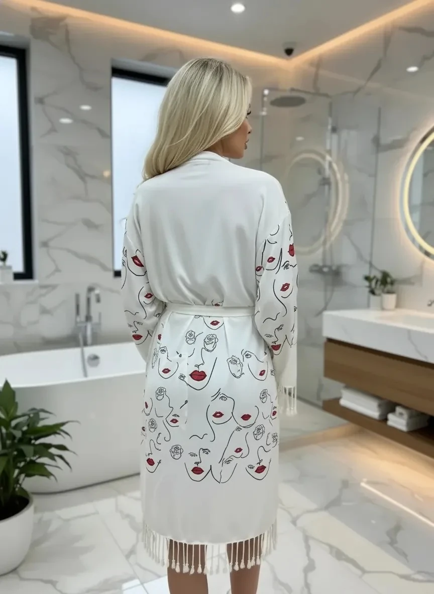 Viskon Pamuk Baskılı Bornoz