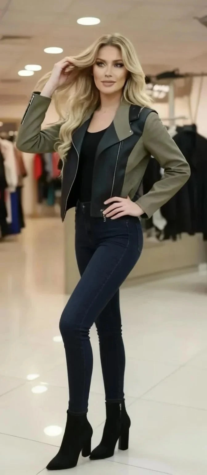 Sierra Otantik Haki ve Siyah Derili Ceket