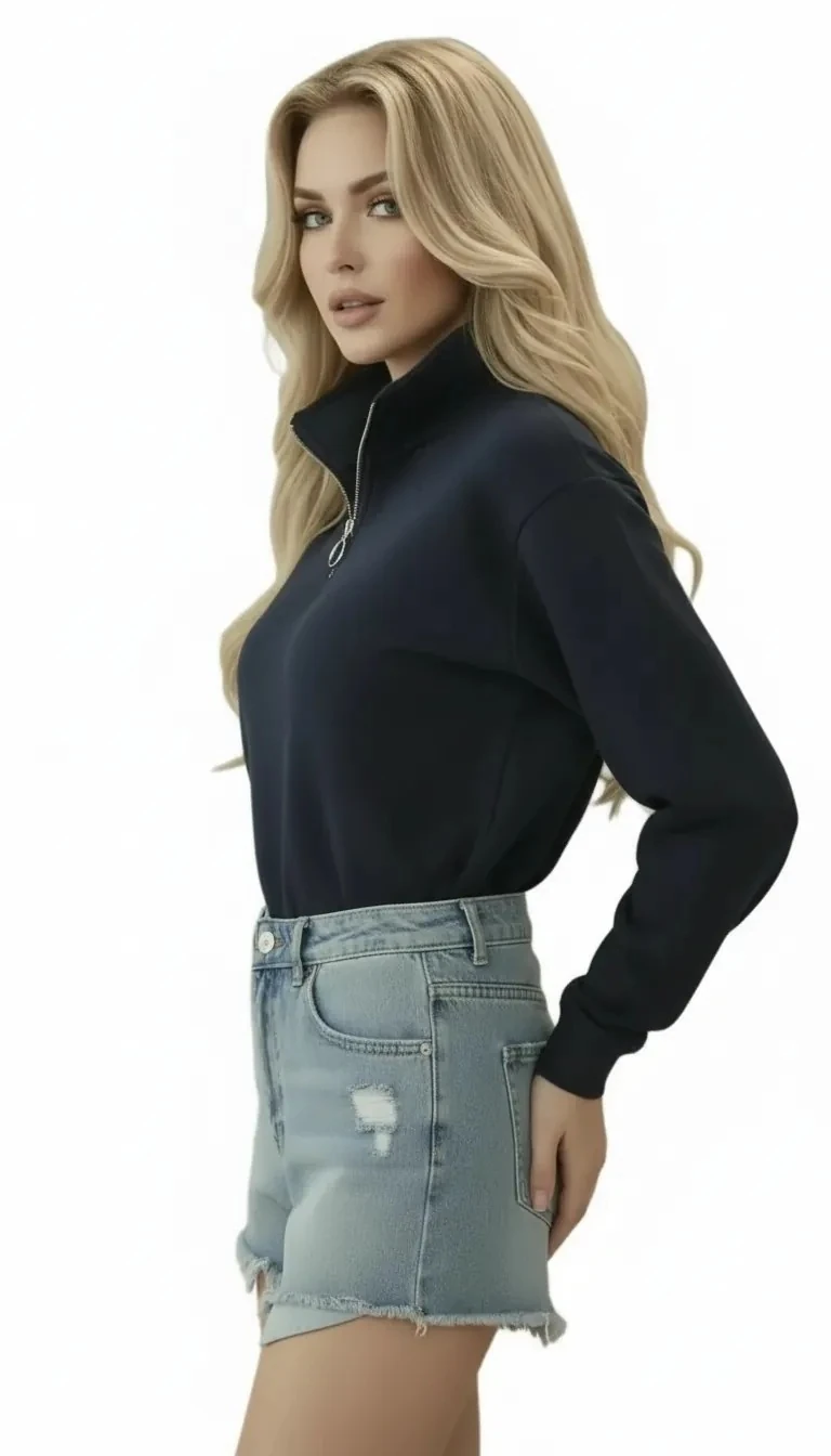 Dik Yaka Yarım Fermuar Sweatshirt