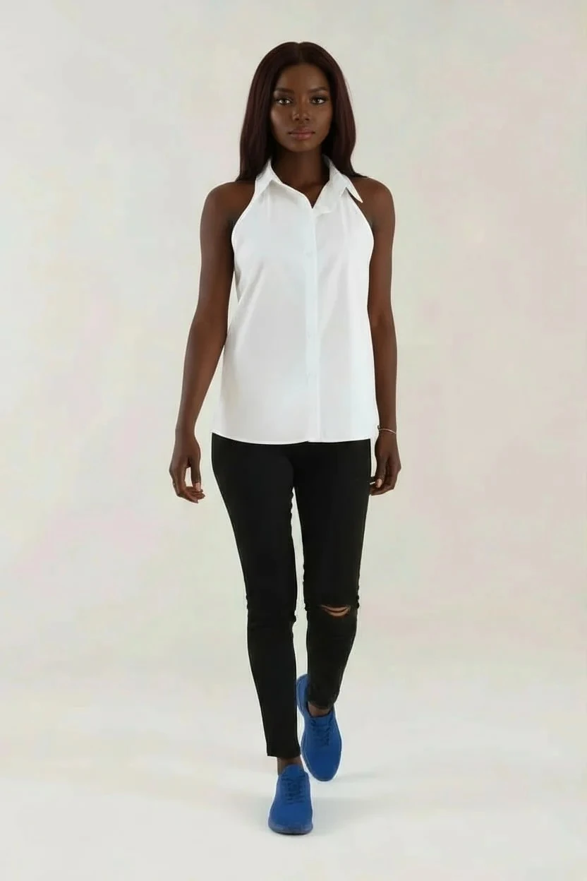 Sierra Otantik Kadın Kolsuz Gömlek – Halter Kesim, Klasik Yaka Düğmeli  Yazlık Bluz