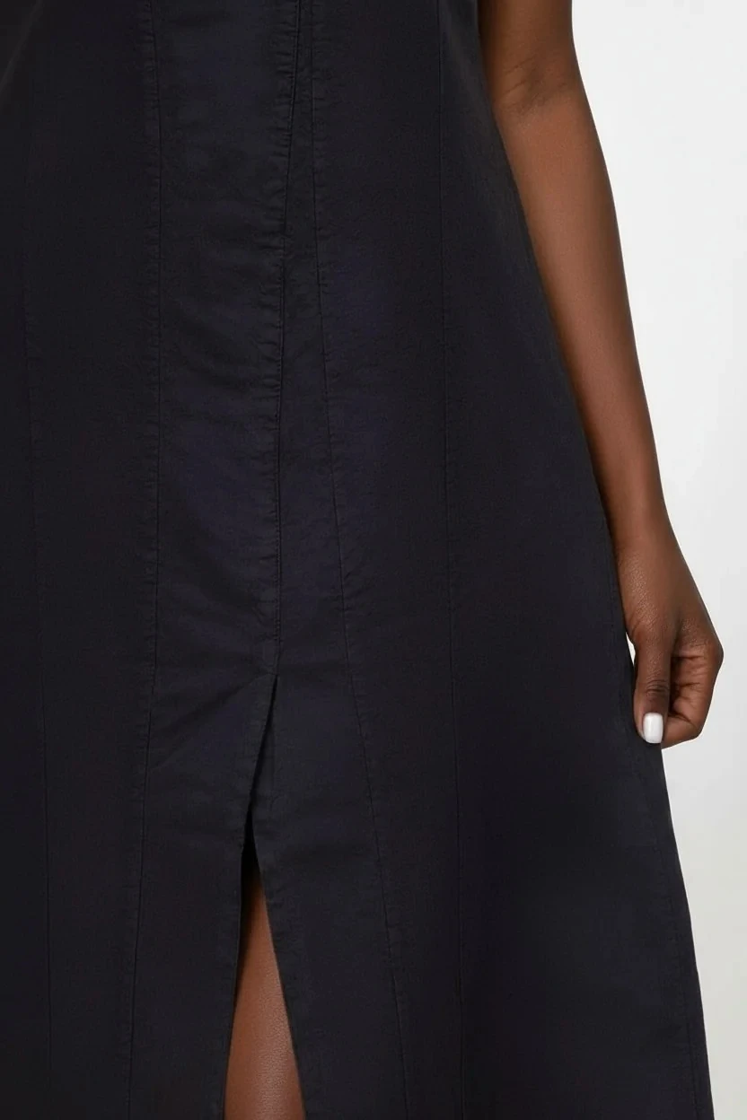 Kadın Yırtmaçlı V Yakalı Kolsuz Pamuklu Elbise siyah