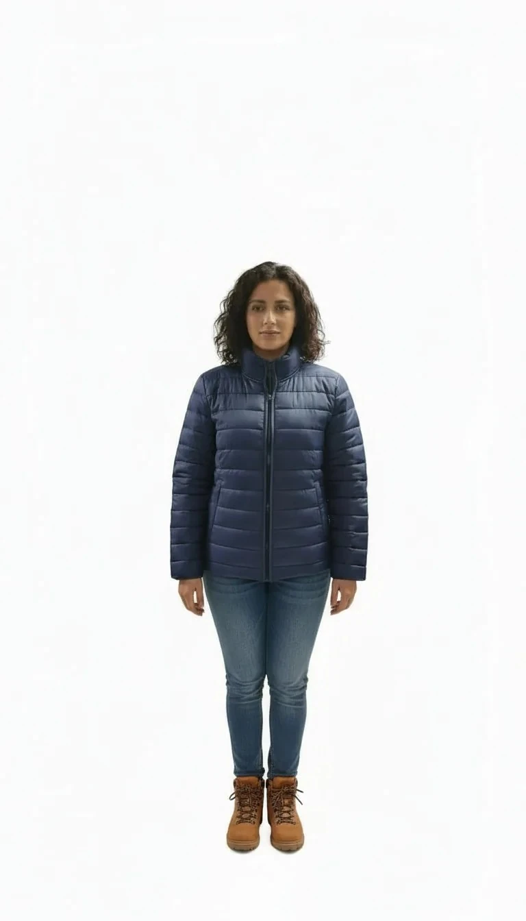 Sierra Otantik Kadın Lacivert  Şişme Mont – Dik Yaka Fermuarlı, Kapitone Detaylı, Kışlık Outdoor Mont