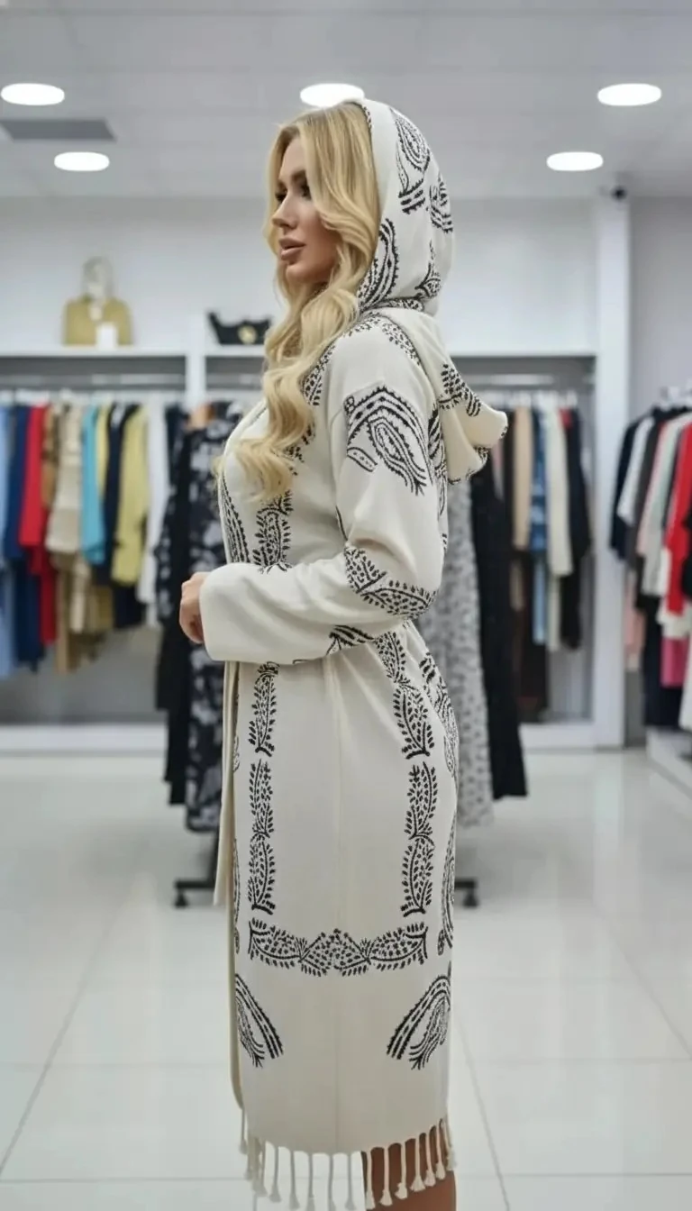 Taş Baskılı Pamuklu Bornoz