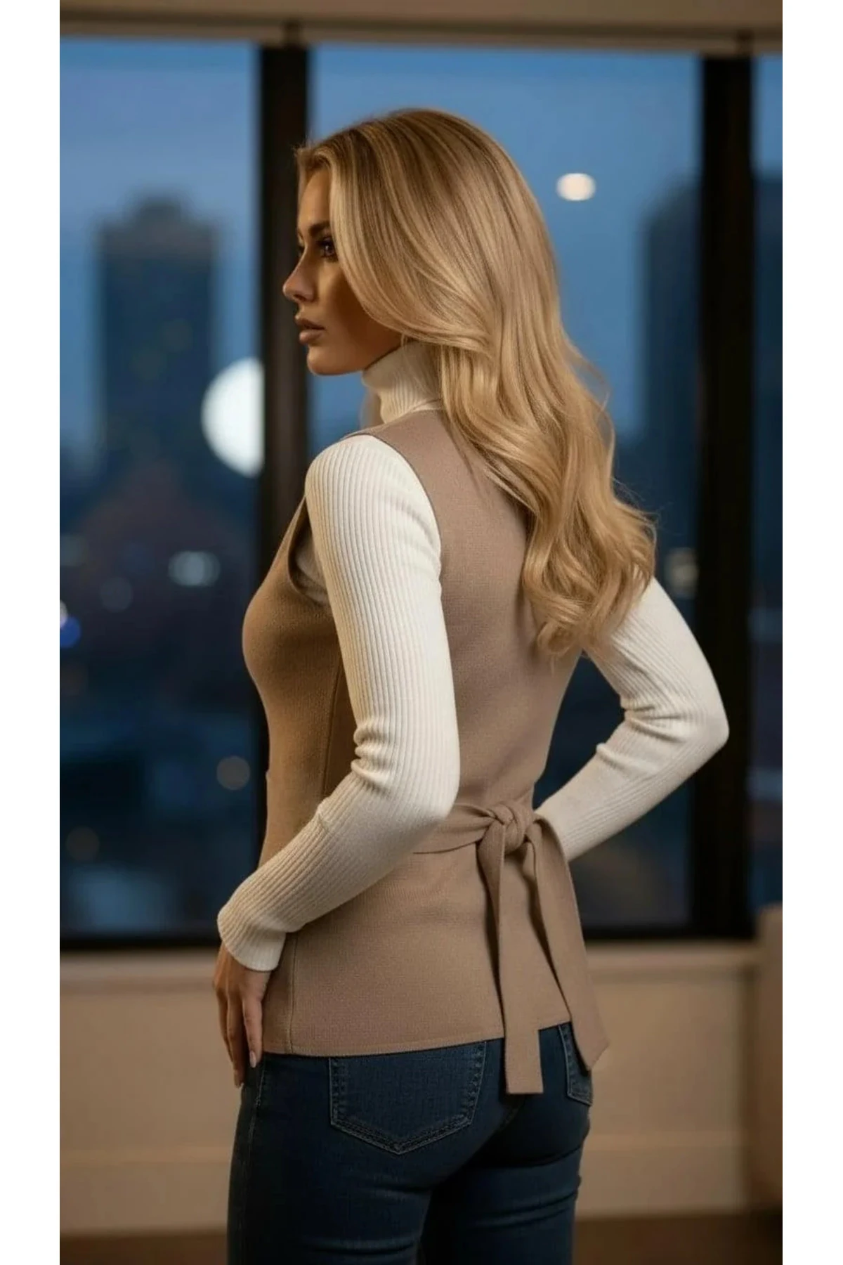 V Yaka Düğmeli Süveter Yelek