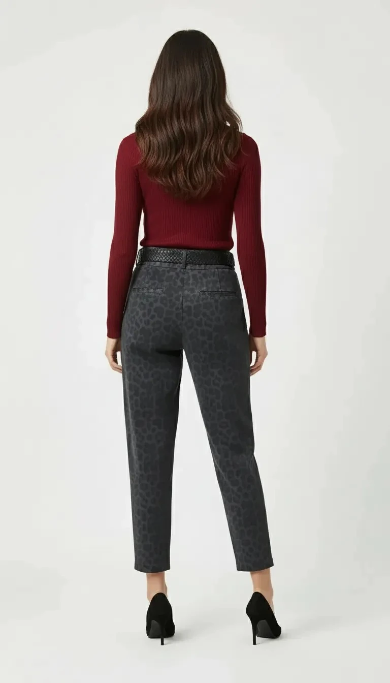 Kemerli Leopar Baskılı Pantolon