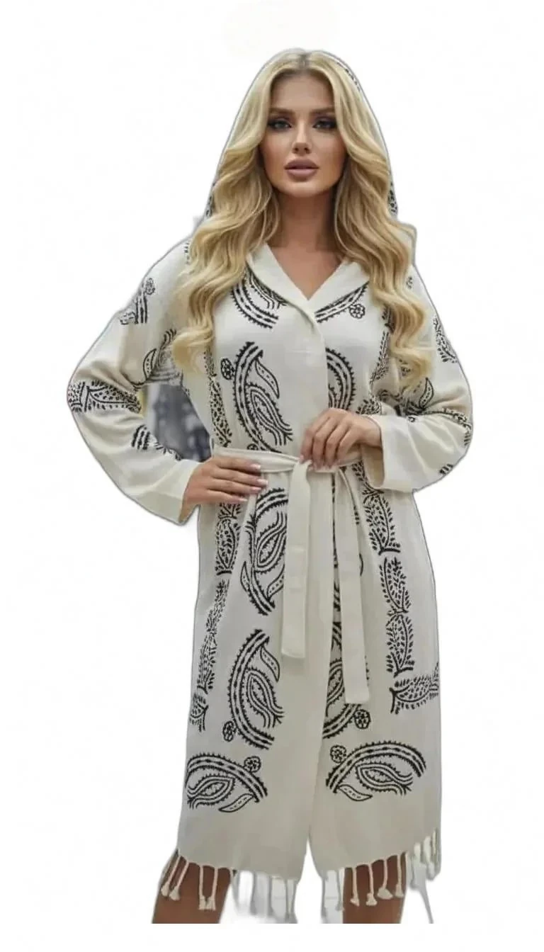 Taş Baskılı Pamuklu Bornoz