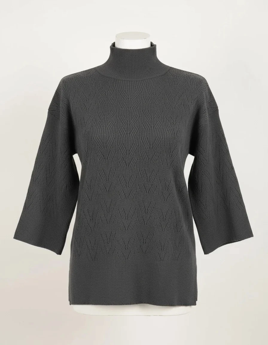 Yüksek Yaka Geniş Kollu Örme Kazak