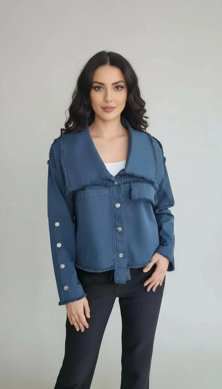 Sierra Otantik Asi Şıklık – Püskül Detaylı Crop Denim Ceket