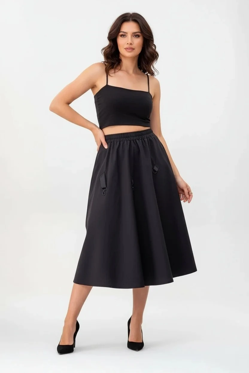 Kadın Cepli Tokalı Etek – Beli Lastikli Rahat Günlük Model