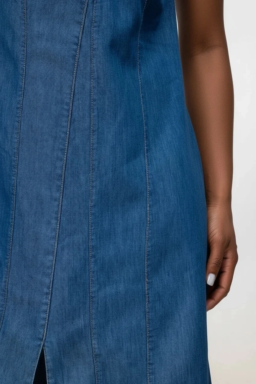 Kadın Yırtmaçlı V Yakalı Kolsuz Pamuklu Elbise mavi kot
