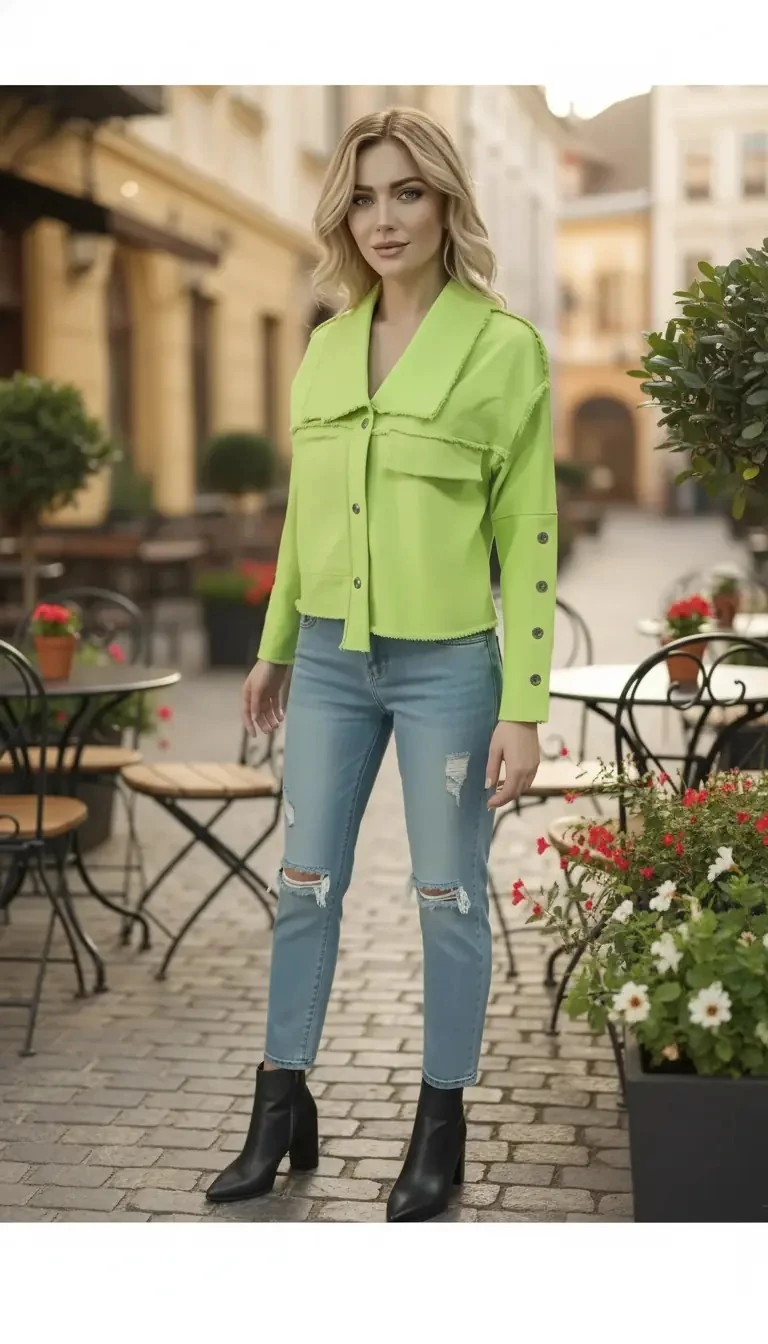 Sierra Otantik Asi Şıklık-Püskül Detaylı Crop Denim Ceket