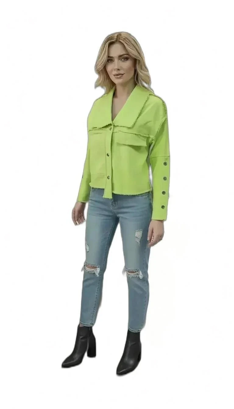 Sierra Otantik Asi Şıklık-Püskül Detaylı Crop Denim Ceket