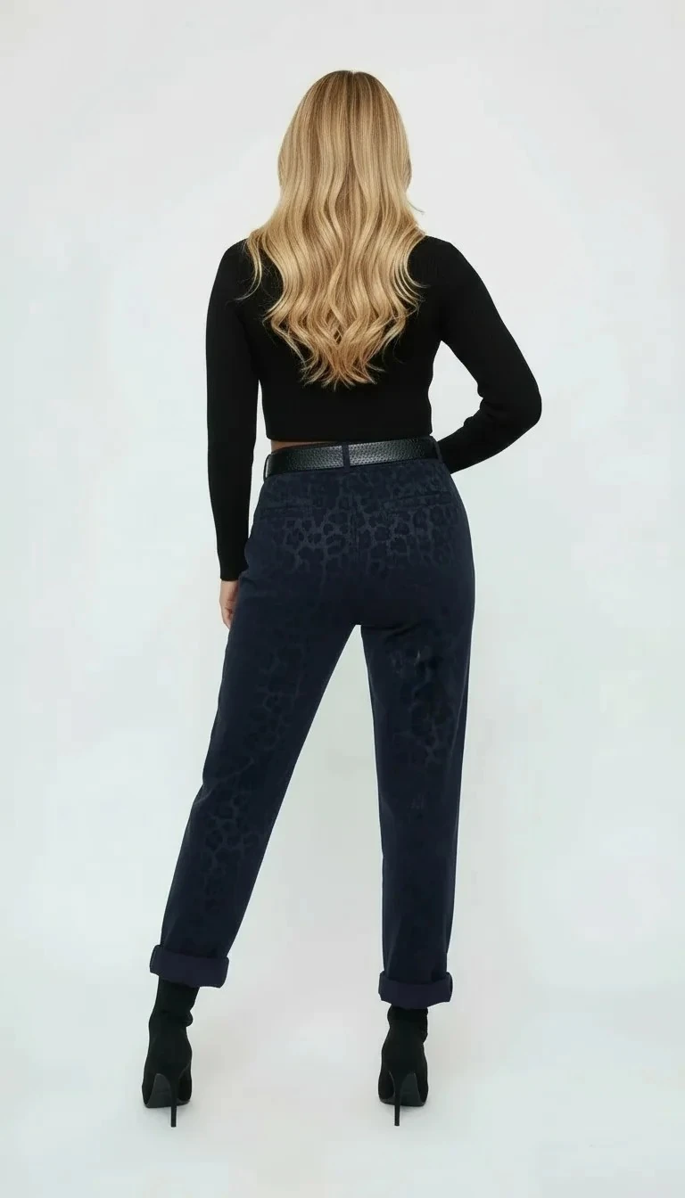 Kemerli Leopar Lazer Baskılı Pantolon