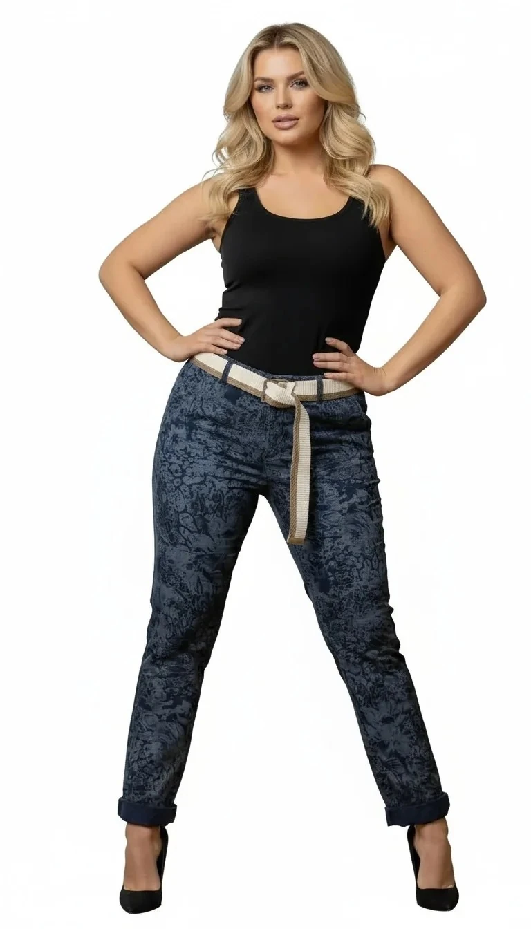 Kemerli Çiçek Baskılı İtalyan Pantalon