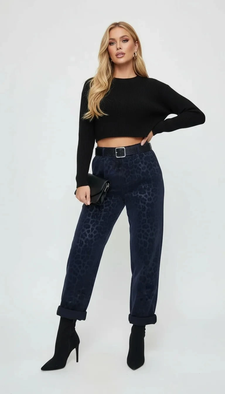 Kemerli Leopar Lazer Baskılı Pantolon