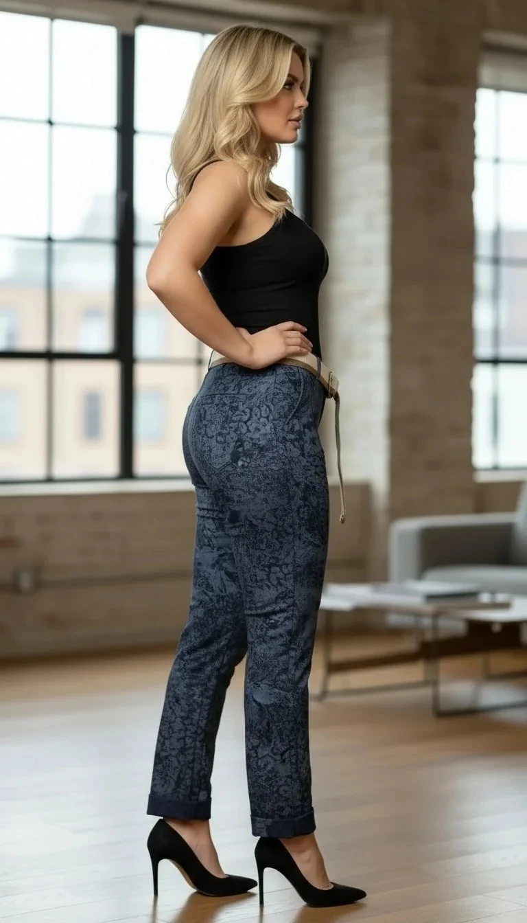 Kemerli Çiçek Baskılı İtalyan Pantalon