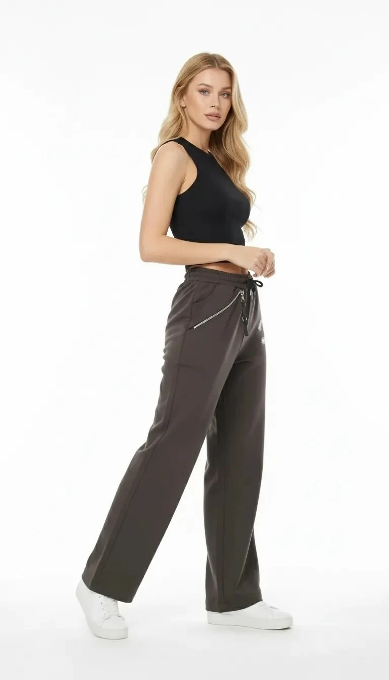 Nakış Ve Fermuar Detaylı Pantolon