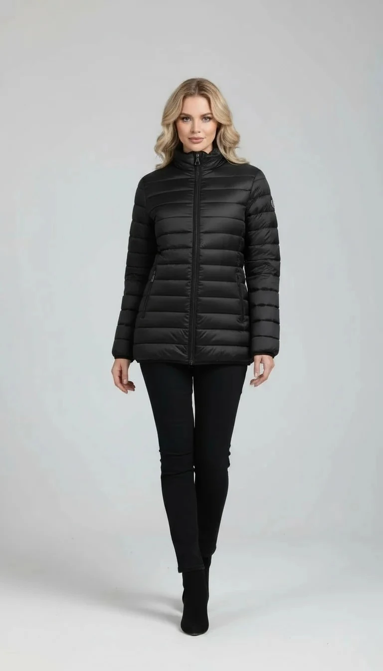 Sierra Otantik Kadın siyah Şişme Mont – Dik Yaka Fermuarlı, Kapitone Detaylı, Kışlık Outdoor mont