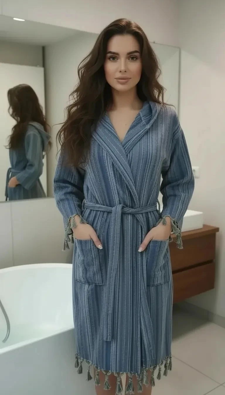 İpliğiboyalı Peştemal Bornoz