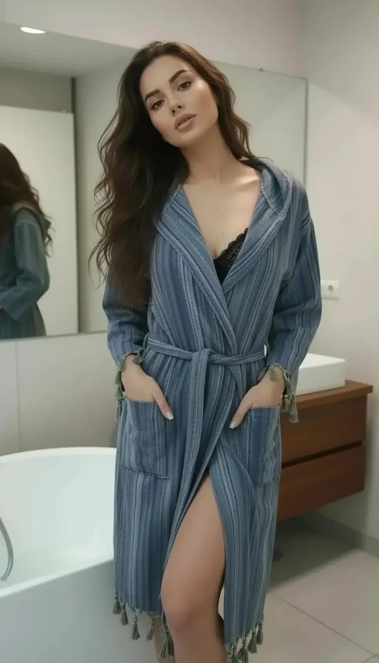 İpliğiboyalı Peştemal Bornoz